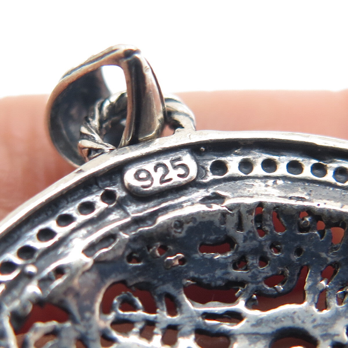 925 Sterling Silver Vintage Spiral Filigree Oxidized Charm Pendant