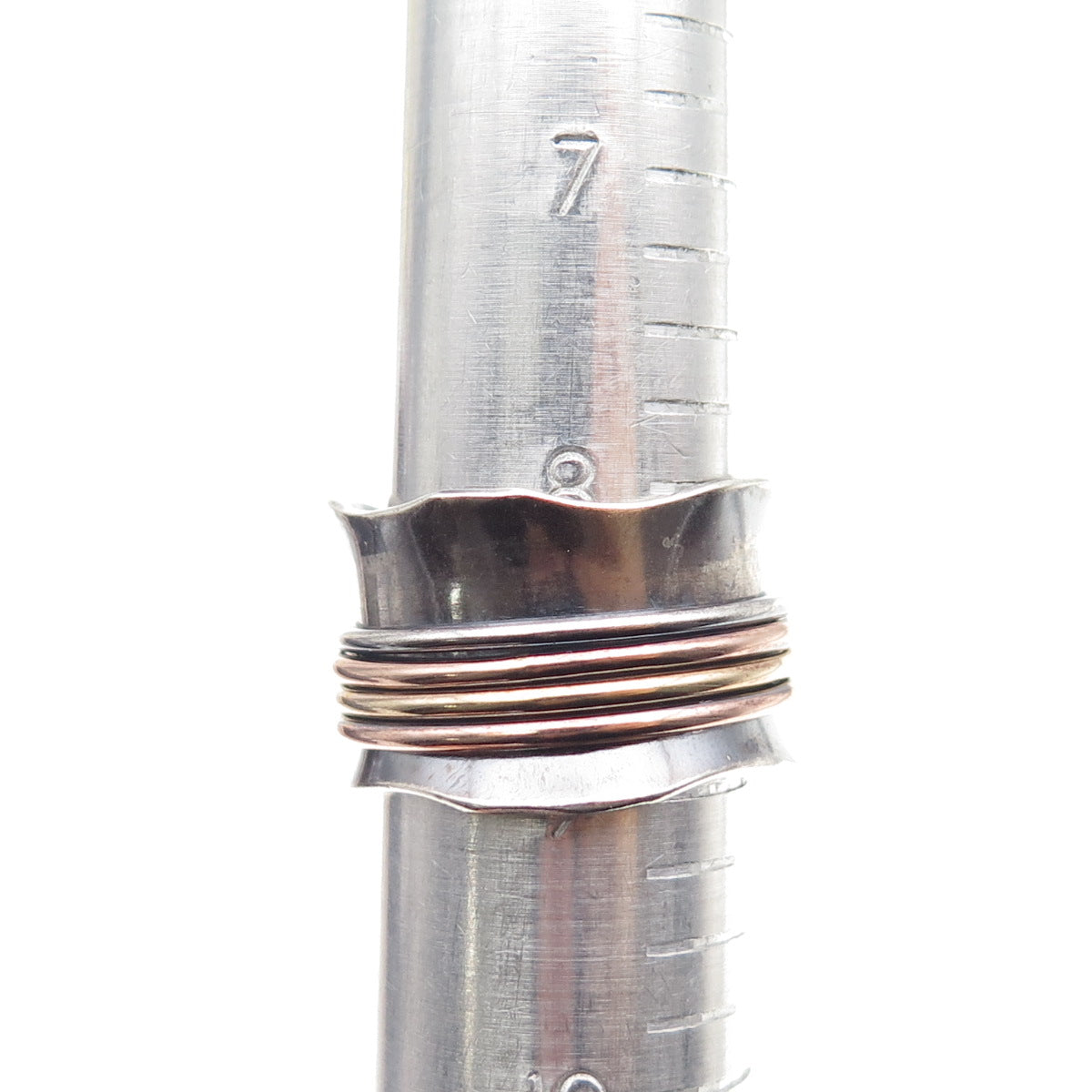 925 Sterling Silver 3-Tone Vintage Modernist Rotating Band Oxidized Ring Size 9