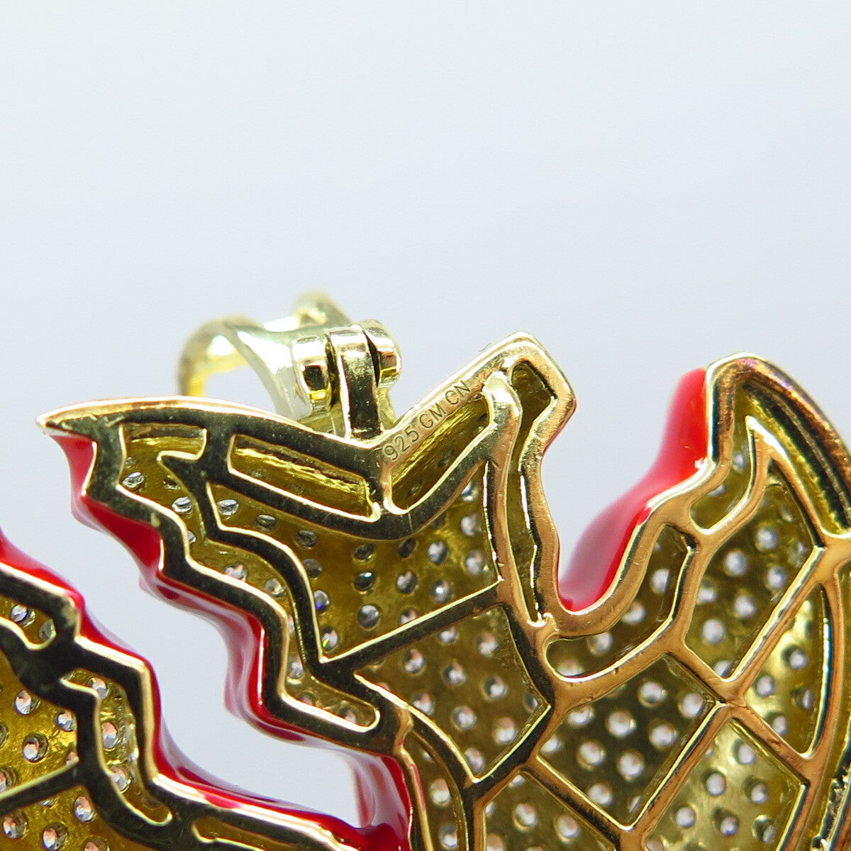 925 Sterling Silver Gold Plated Pave C Z & Red Enamel Heart Pendant