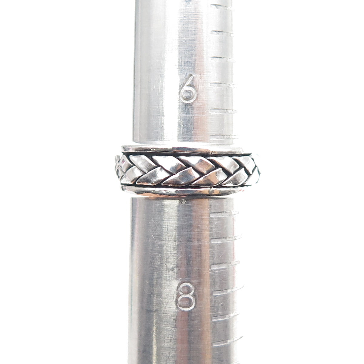 925 Sterling Silver Vintage Mexico Woven Oxidized Rotating Band Ring Size 7