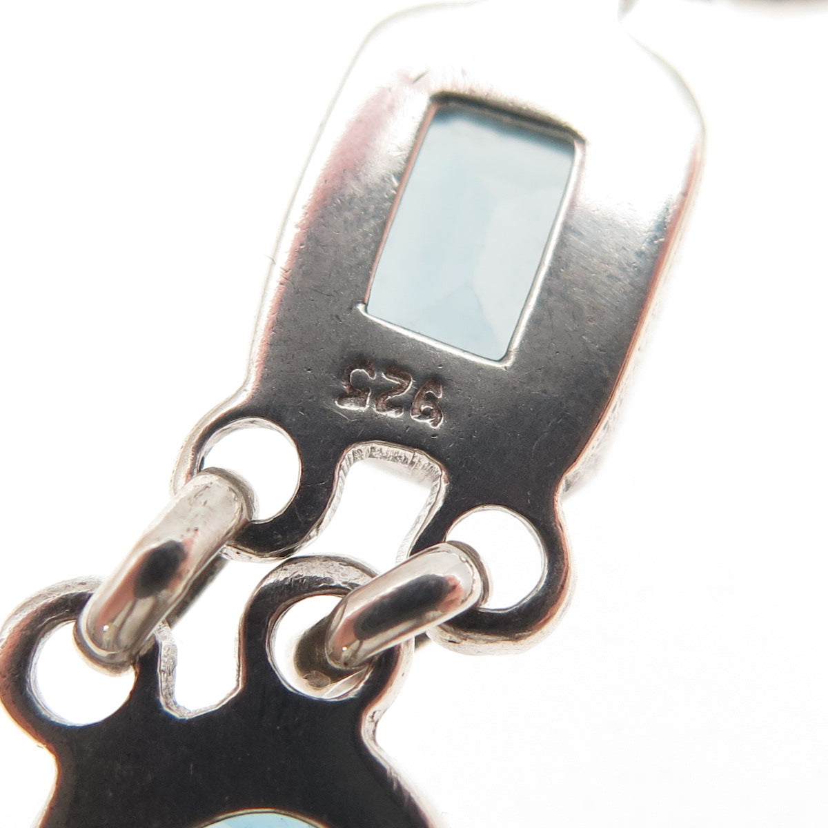 925 Sterling Silver Vintage Real Oval & Emerald-Cut Blue Topaz Bracelet 7"