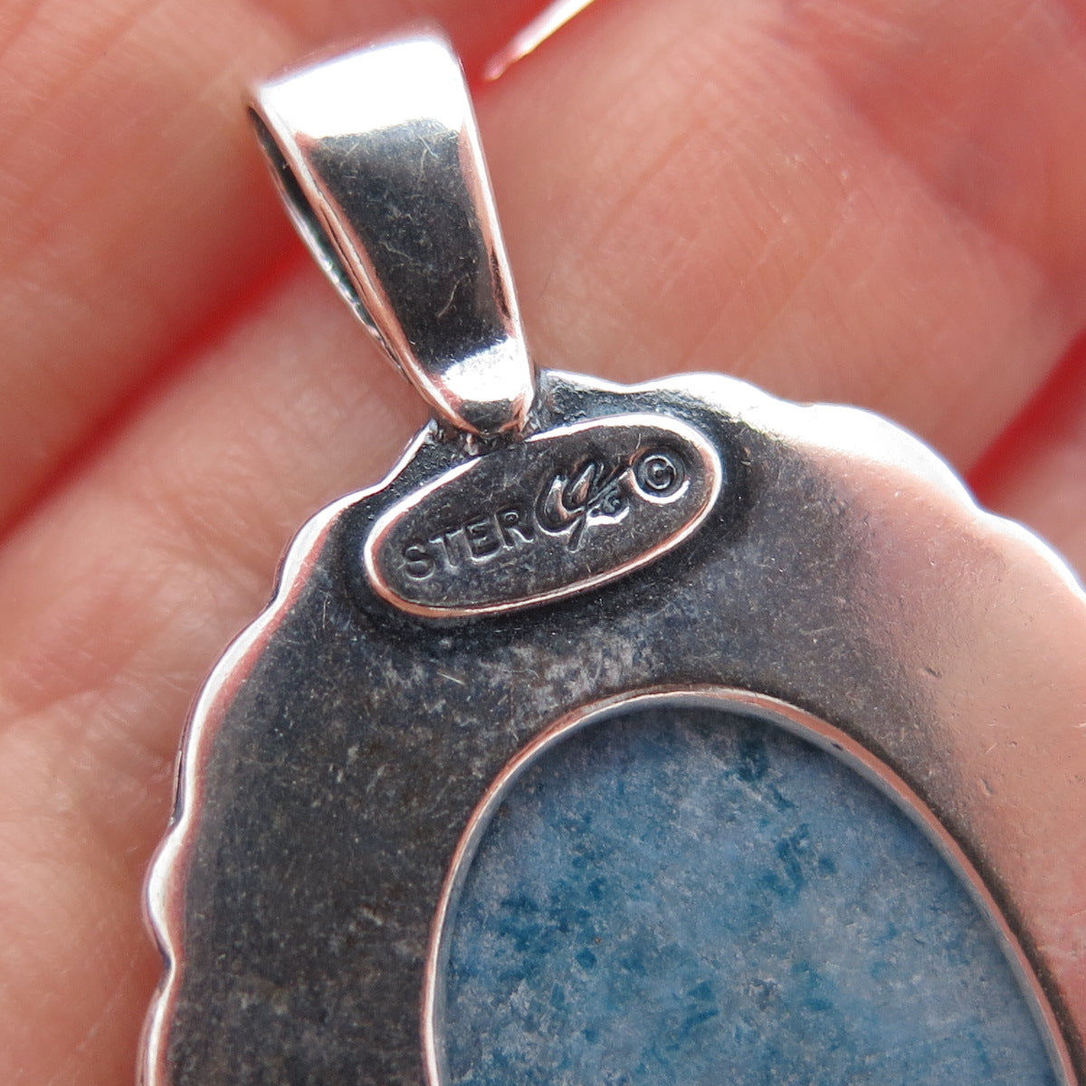 CAROLYN POLLACK 925 Sterling Silver Vintage Real Denim Lapis Charm Pendant