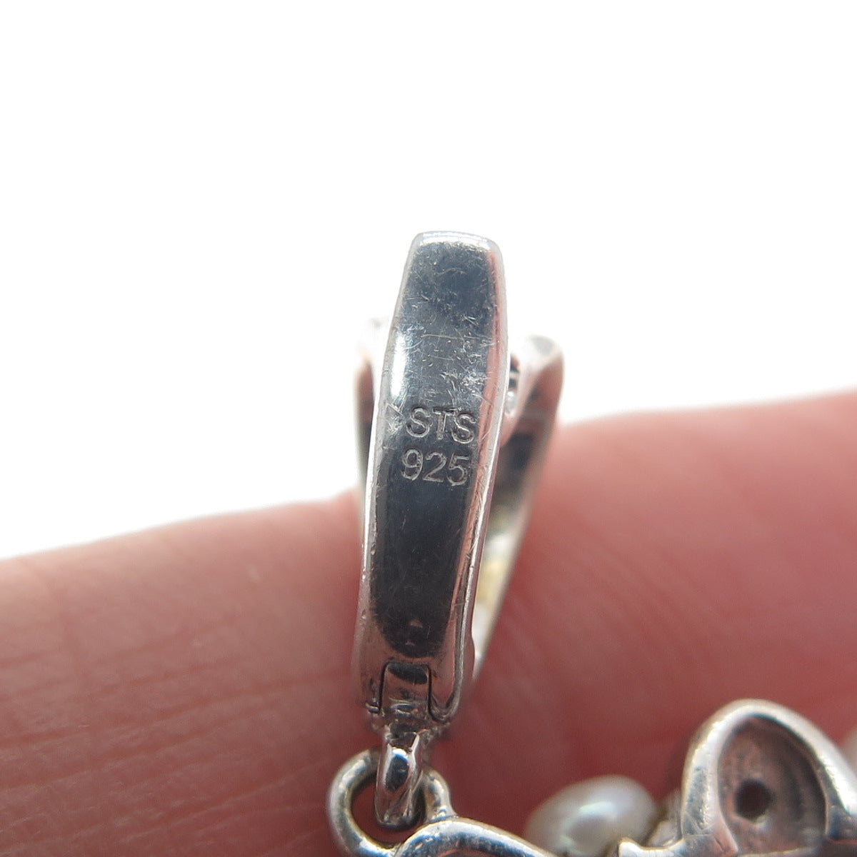 CHUCK CLEMENCY 925 Sterling 2-Tone Pearl Black Spinel Opalite Gem Floral Pendant