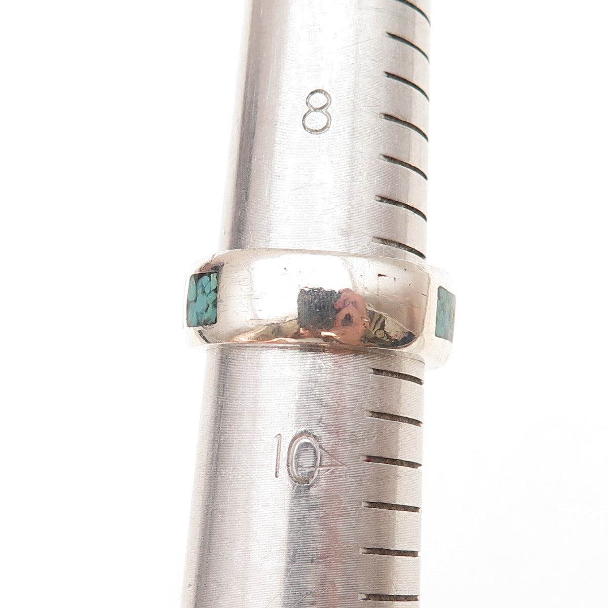 Old Pawn 925 Sterling Silver Vintage Turquoise Inlay Tribal Band Ring Size 9.5