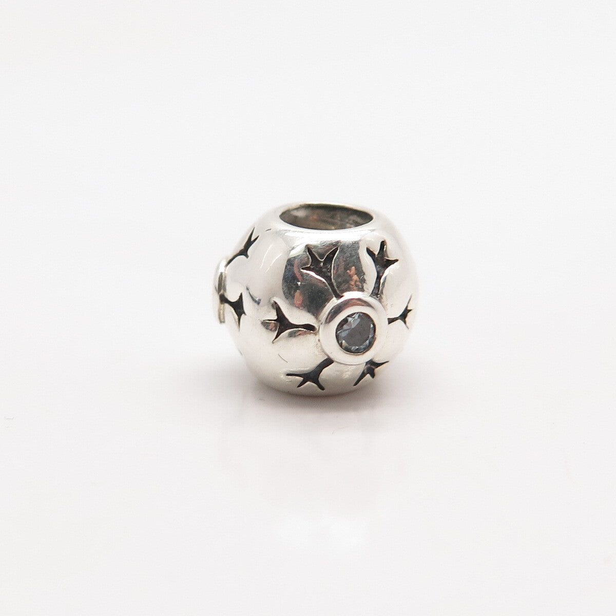 925 Sterling Silver Real Aquamarine Gem Snowflake Small Bead Charm