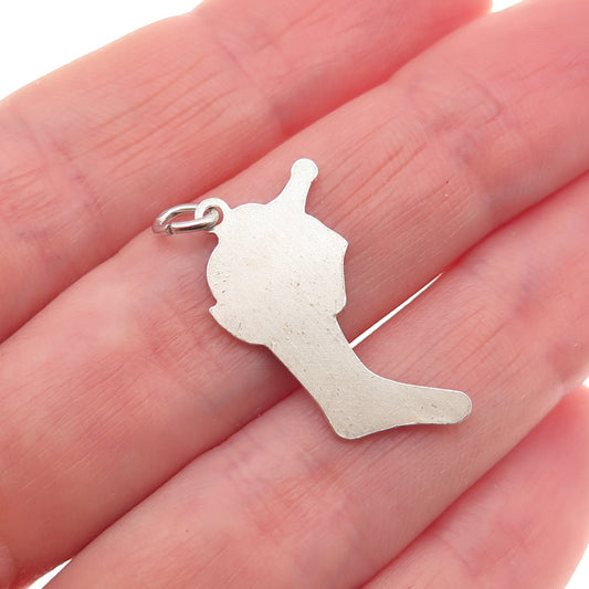 925 Sterling Silver Antique Art Deco Enamel Christmas Stocking Charm Pendant