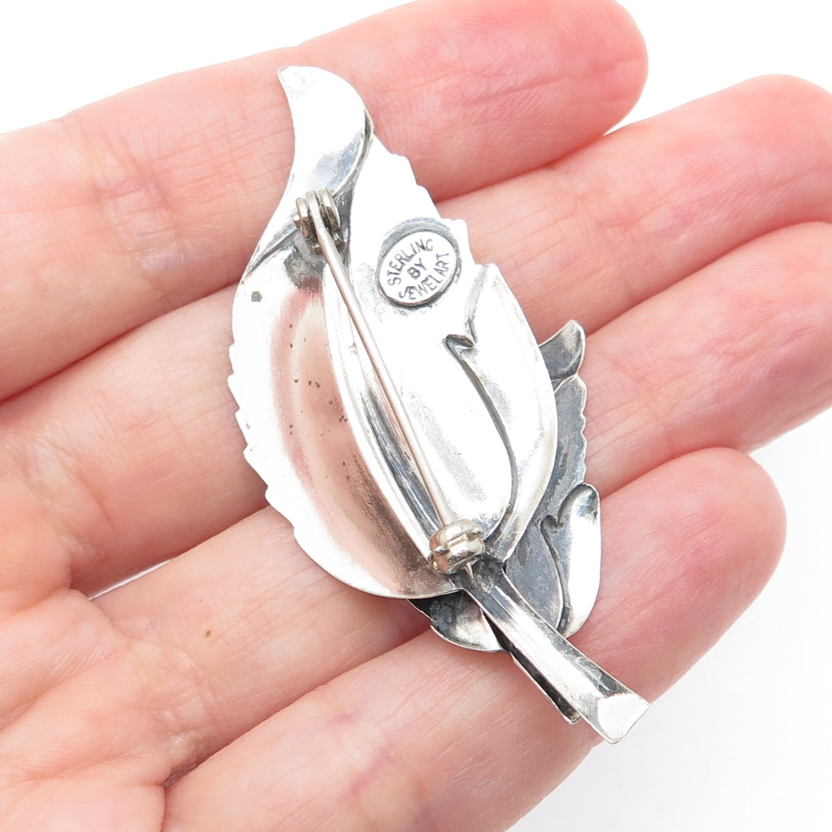 JEWELART 925 Sterling Silver Antique Art Deco Floral Leaf Oxidized Pin Brooch