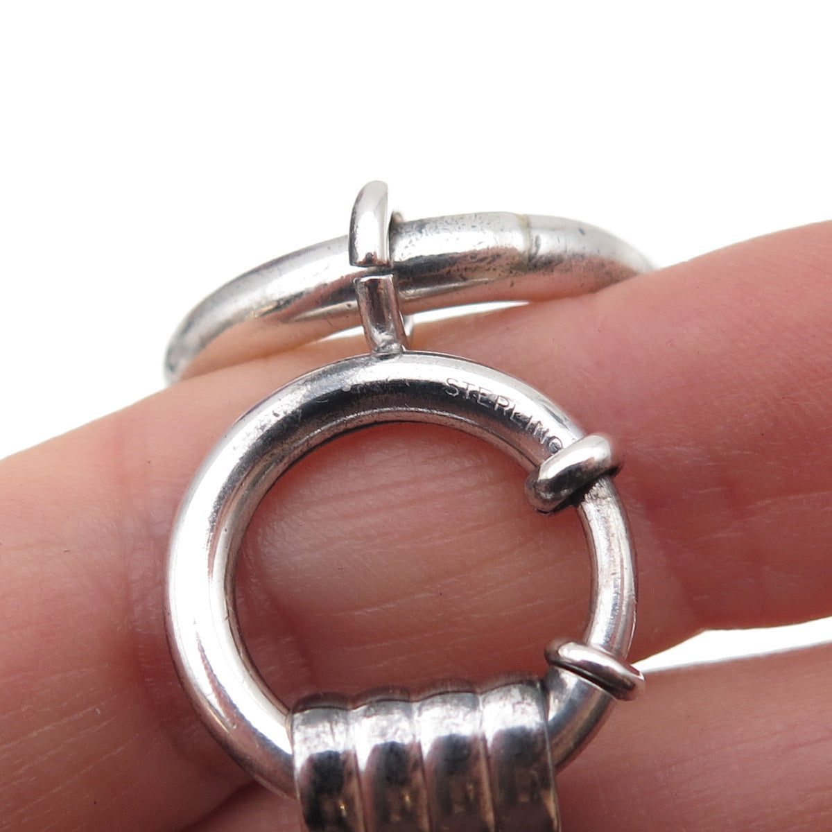 925 Sterling Silver Antique Art Deco Circle Link Oxidized Bracelet 7"