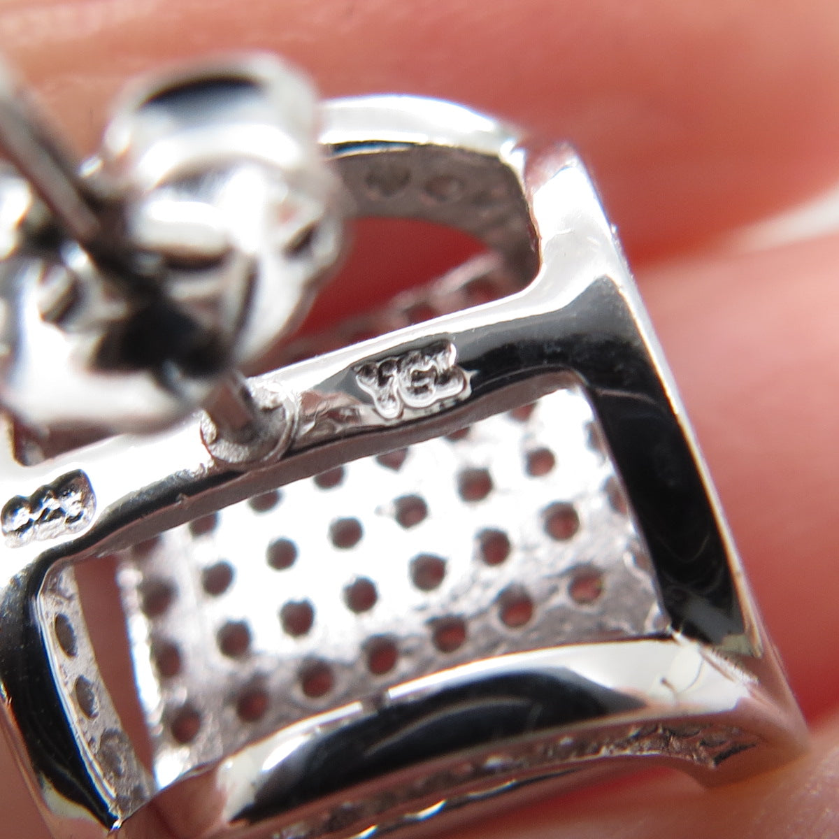 925 Sterling Silver Round-Cut C Z Sparkle Square Stud Earrings
