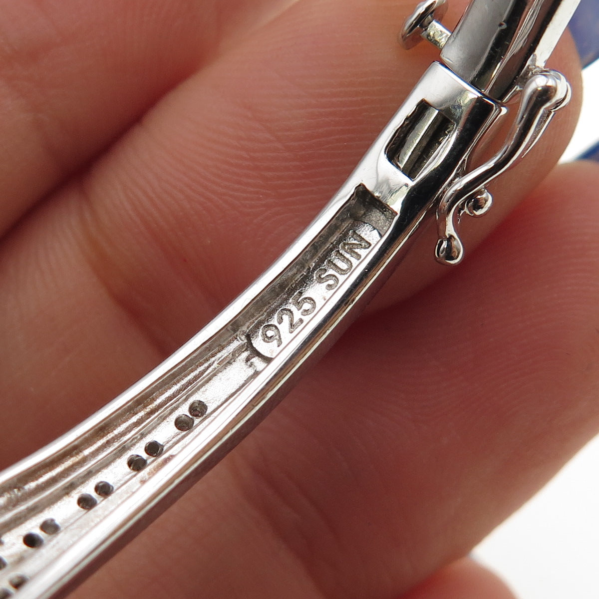 SUN 925 Sterling Silver Real Round-Cut Diamond Bangle Bracelet 7"