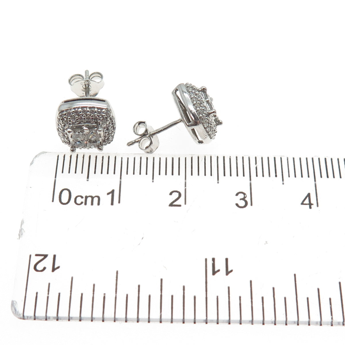 925 Sterling Silver Round-Cut C Z Cushion Stud Earrings