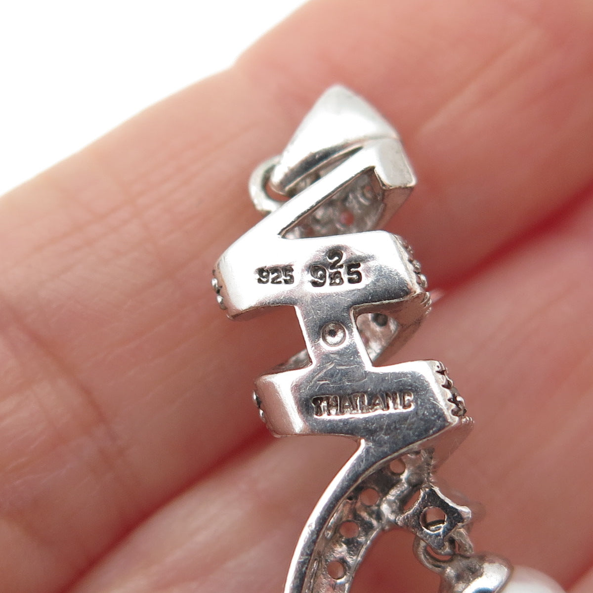 925 Sterling Silver Real Pearl & C Z Twisted Hook Charm Pendant