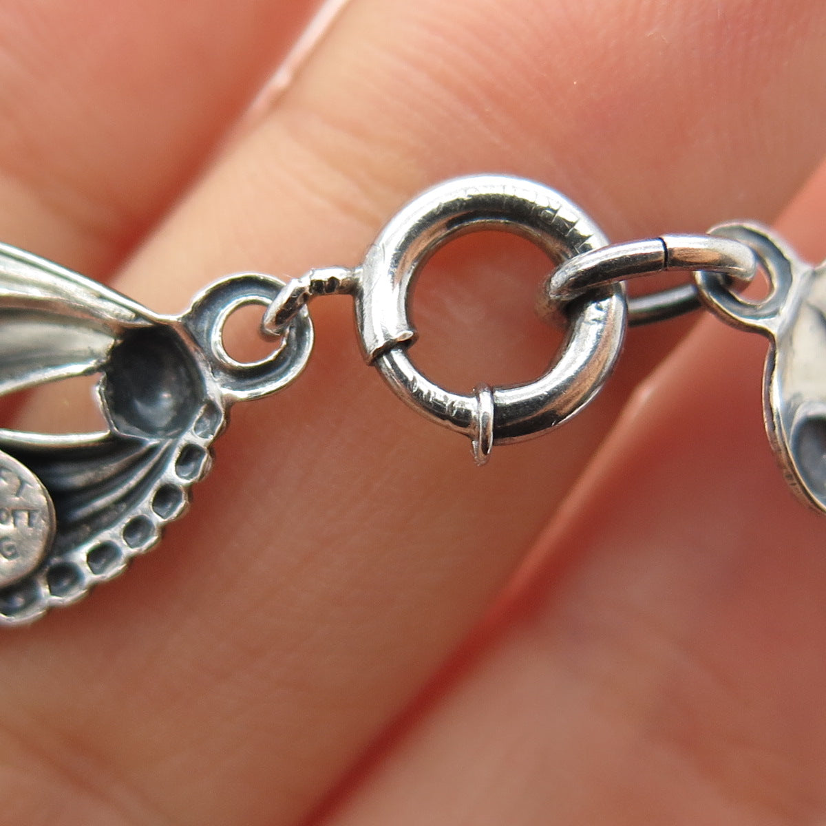 DANECRAFT Sterling Silver Antique Art Deco Floral Oxidized Chain Necklace 16"