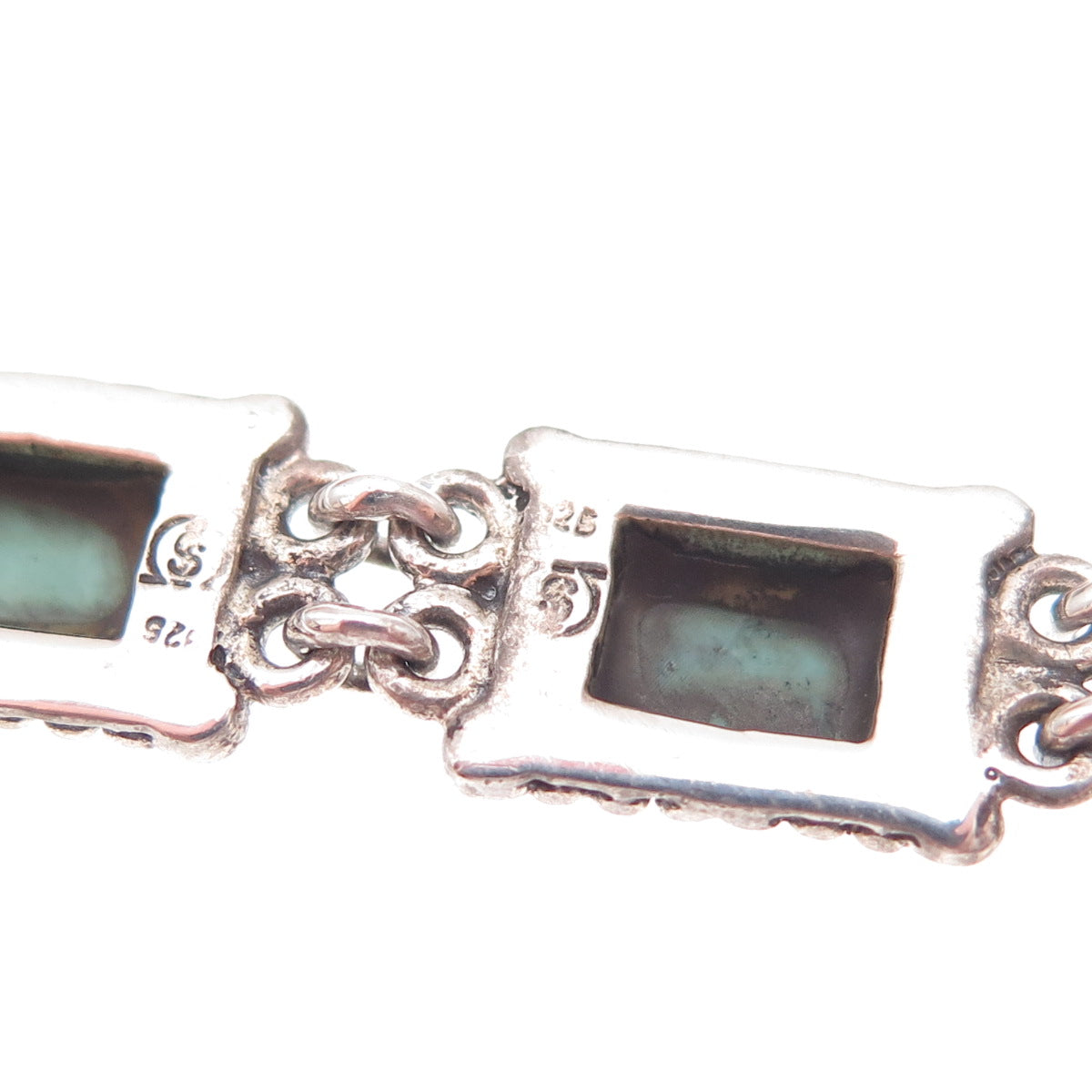 925 Sterling Silver Vintage Real Turquoise Beaded Oxidized Bracelet 7"