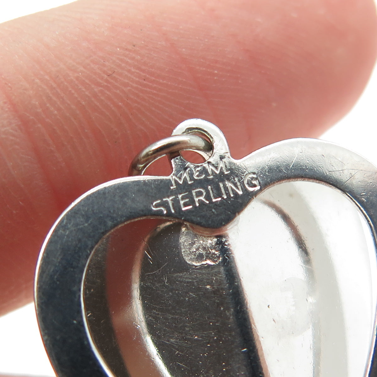 925 Sterling Silver Antique Art Deco M&M Enamel Glass Happy Anniversary Pendant