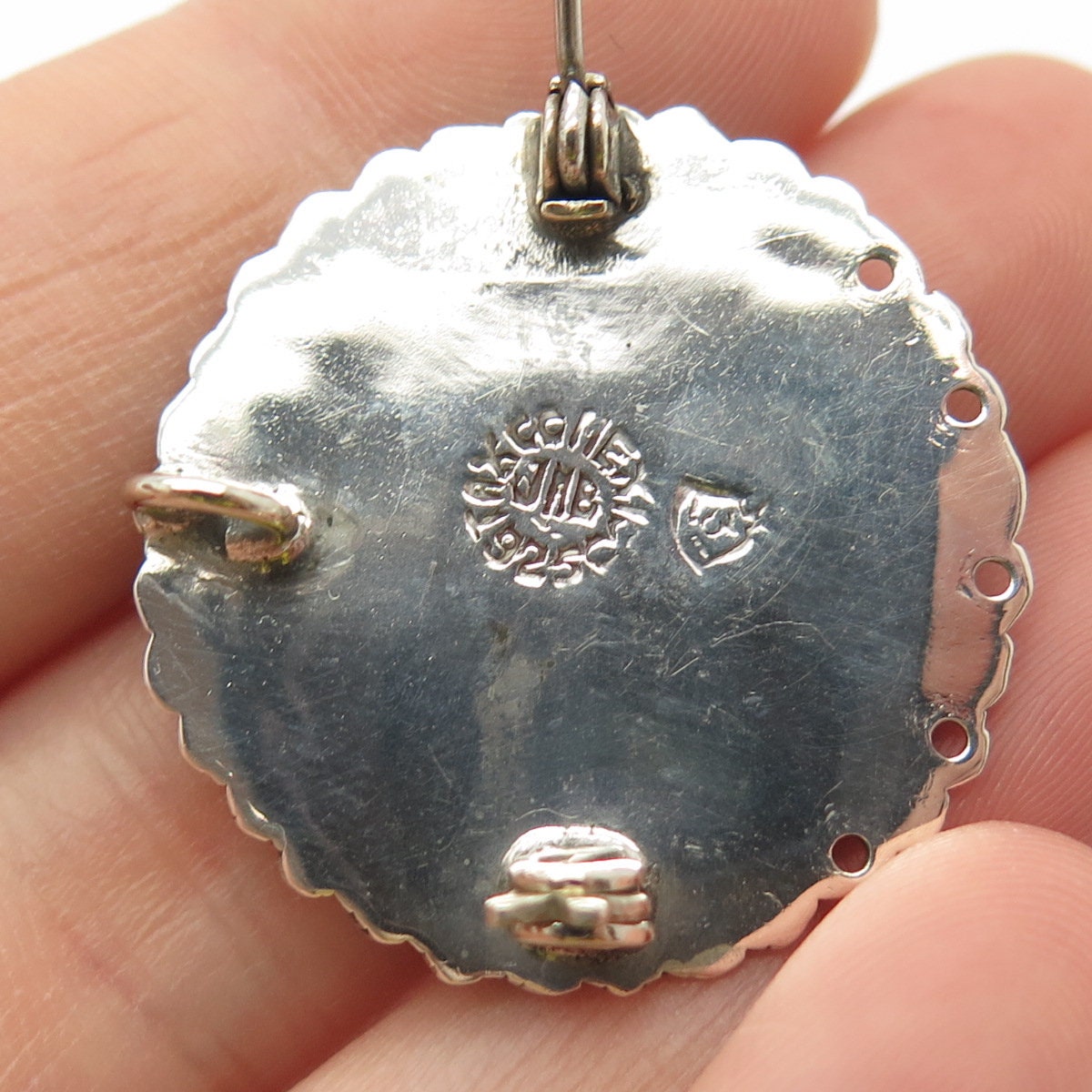 925 Sterling Silver Vintage Mexico Real Azurite Maze Tribal Pin Brooch / Pendant