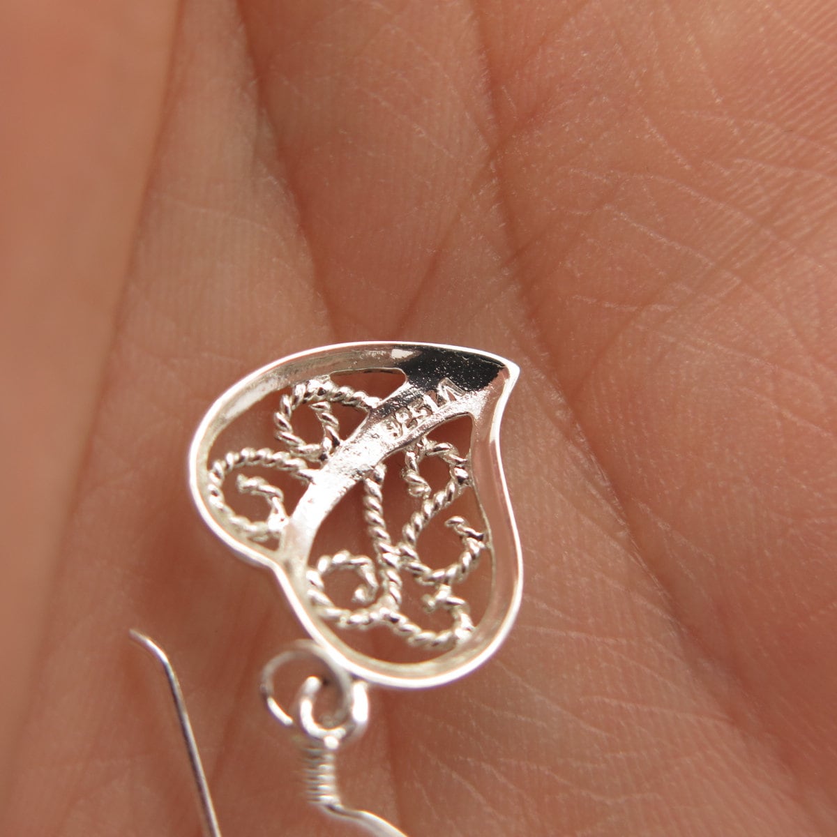 925 Sterling Silver Vintage Ornate Open Heart Earrings