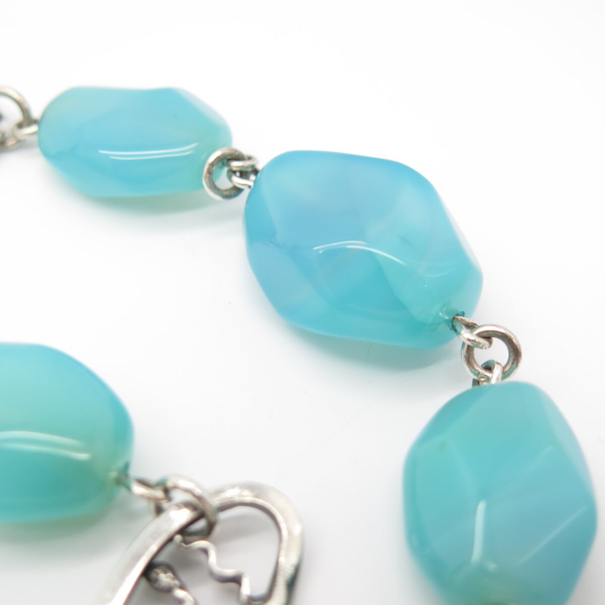 925 Sterling Silver Vintage Real Blue Lace Agate Gem Bead Chain Necklace 48”