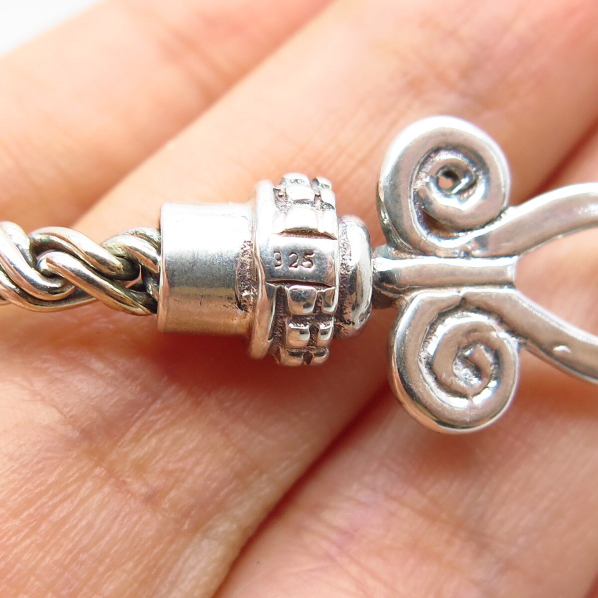 925 Sterling Silver 2-Tone Vintage Real Amethyst Gem Fancy Chain Necklace 16"