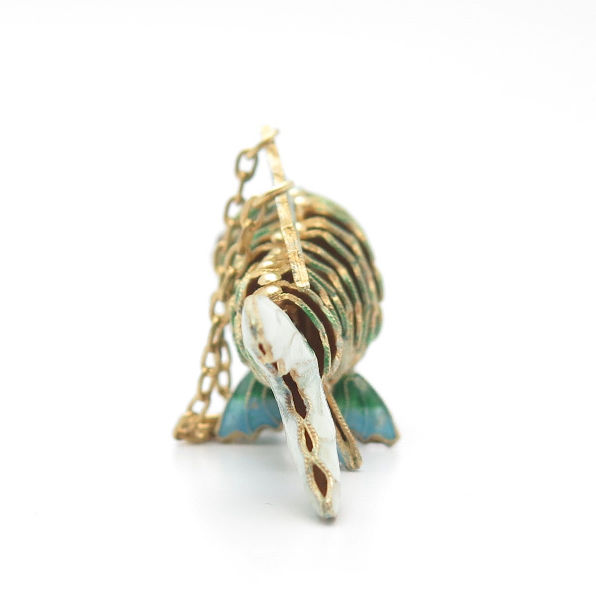 925 Sterling Silver Gold Plated Antique Enamel Chinese Koi Fish Chatelaine Fob