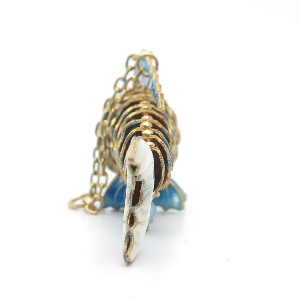 925 Sterling Silver Gold Plated Enamel Antique Chinese Koi Fish Chatelaine Fob