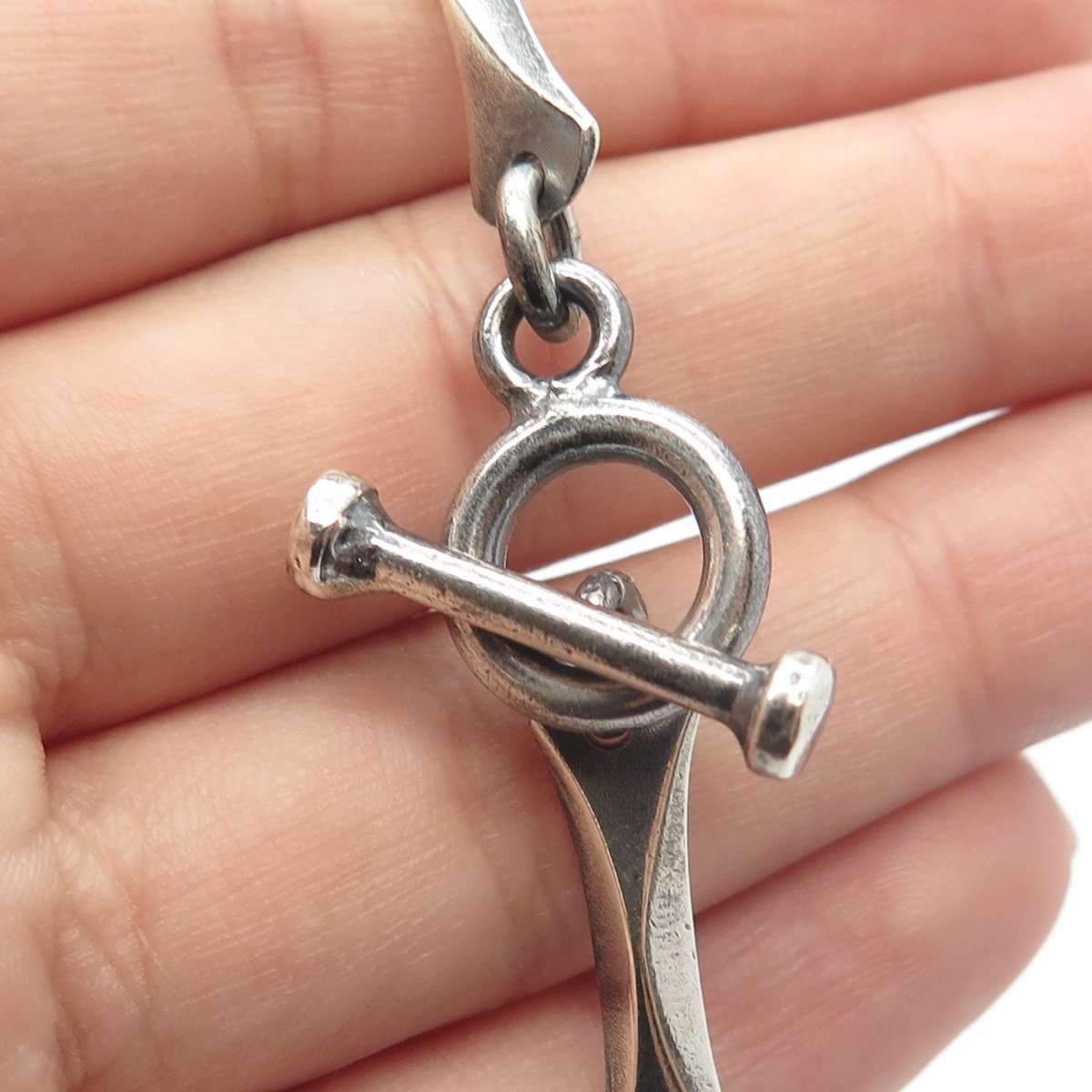 925 Sterling Silver Vintage Toggle Clasp Bamboo Link Bracelet 7.25"