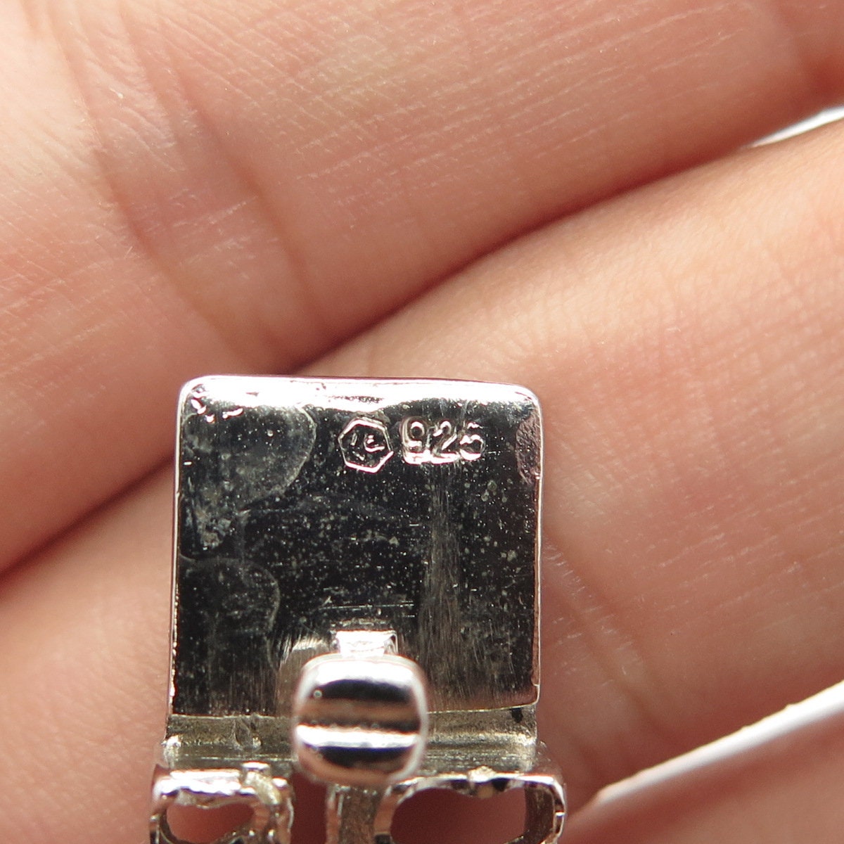 925 Sterling Silver Vintage Open Nugget Panel Link Bracelet 7"
