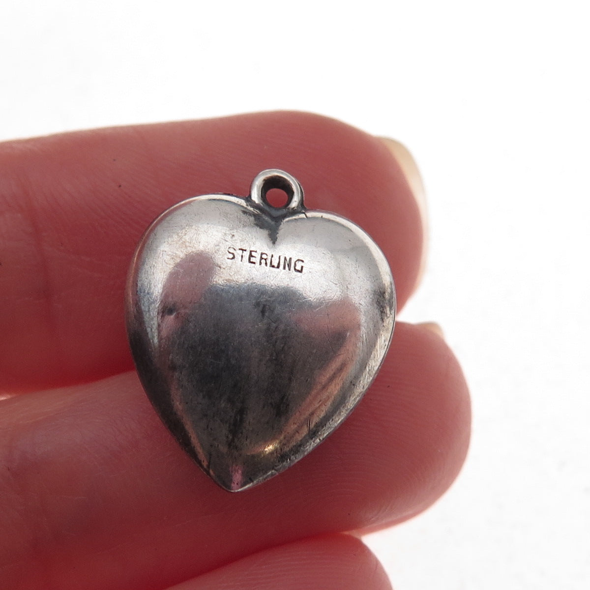 925 Sterling Silver Antique Art Deco Engraved Bob Heart Chatelaine Charm Pendant