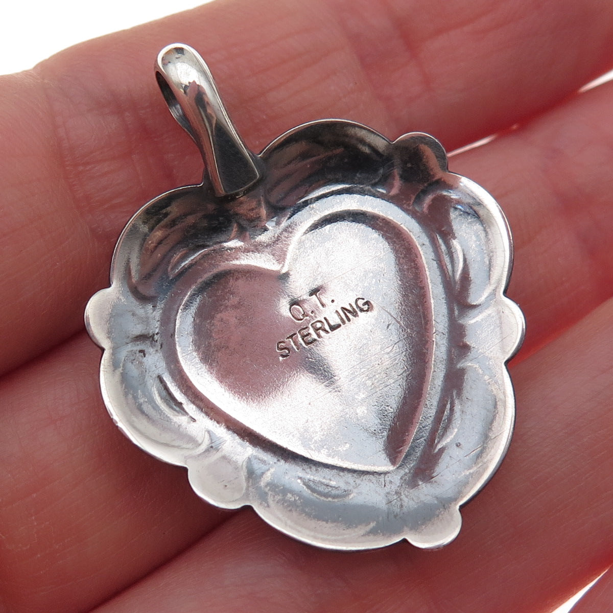 Quoc Turquoise Old Pawn Sterling Silver Vintage Multi-Gem Heart Charm Pendant
