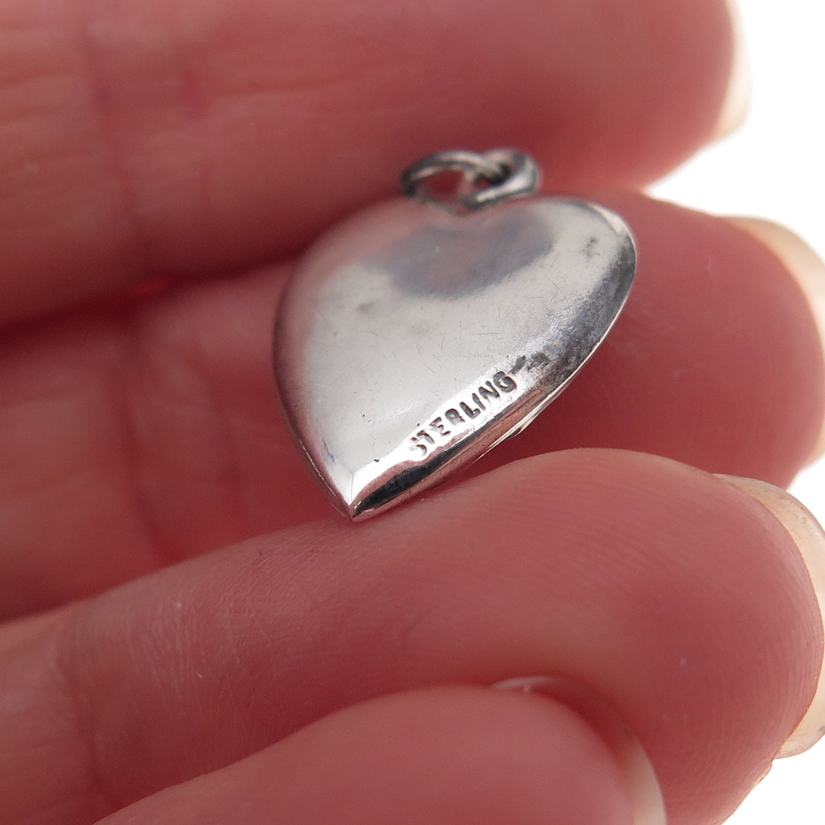 925 Sterling Silver Antique Art Deco Floral Heart Chatelaine Charm Pendant