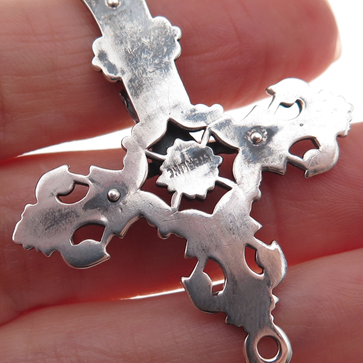 925 Sterling Silver Vintage Crucifix Cross Oxidized Pendant