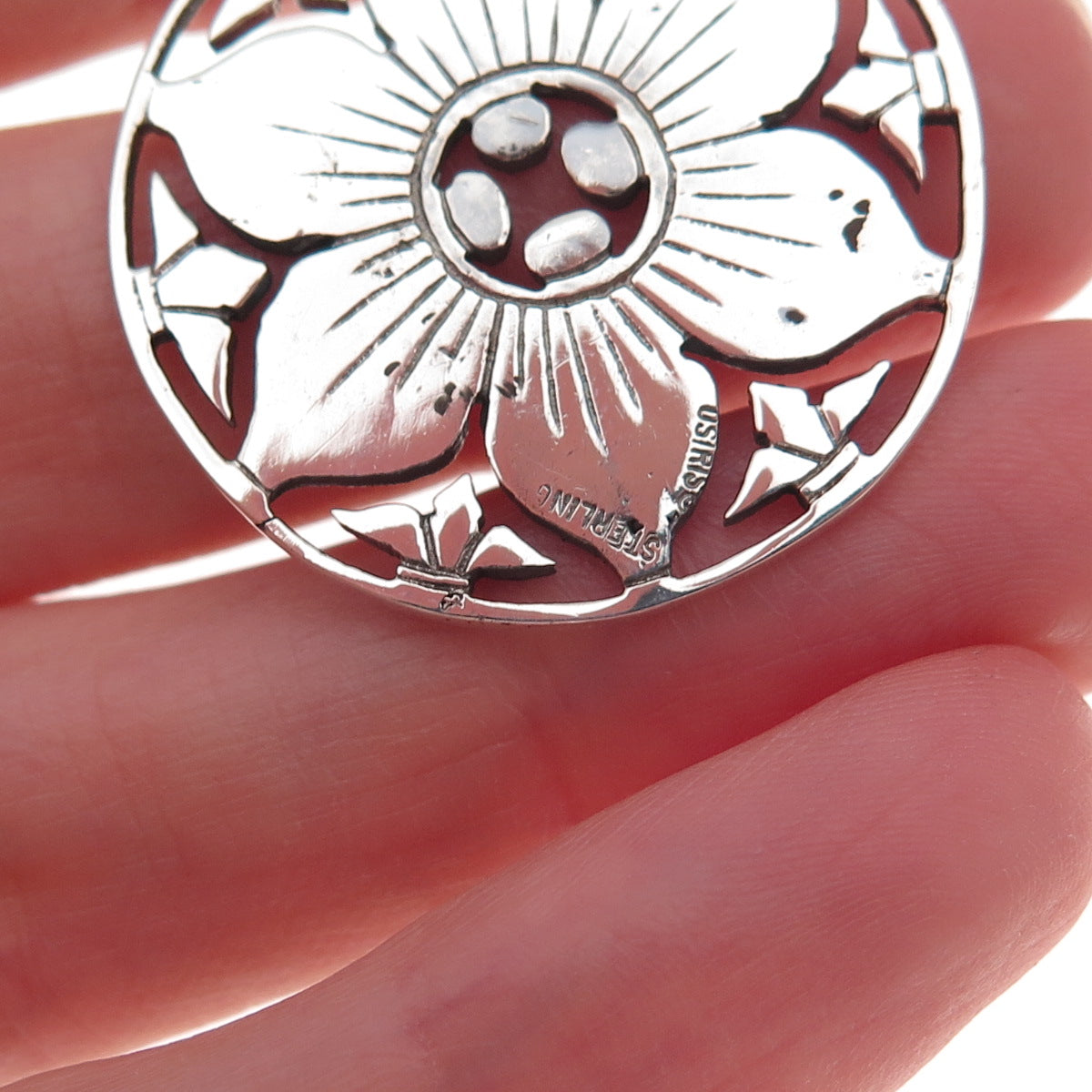 Osiris 925 Sterling Silver Vintage Floral Oxidized Charm Pendant