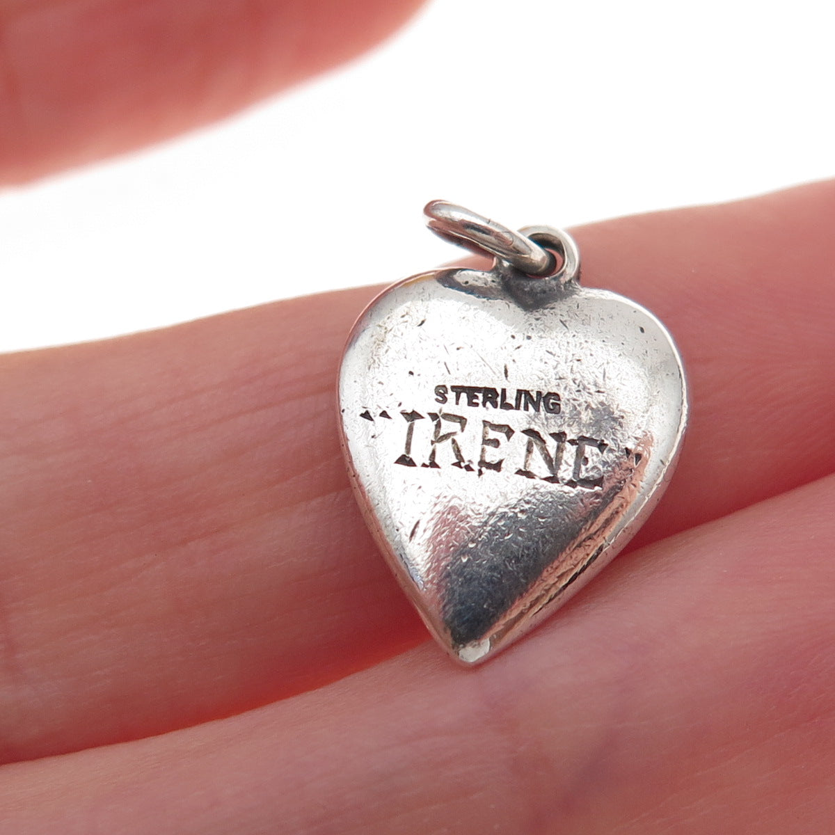 925 Sterling Silver Antique Art Deco Floral Heart Chatelaine Charm Pendant