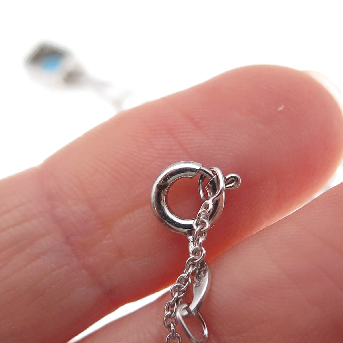925 Sterling Silver Blue & White C Z Cable Chain Necklace 18"