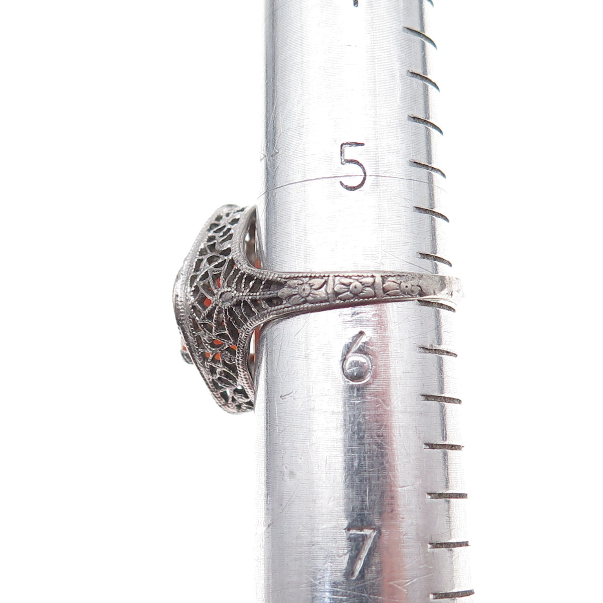925 Sterling Silver Antique Art Deco Real MOP Lady Cameo Filigree Ring Size 5.75