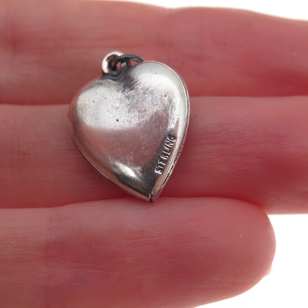 925 Sterling Silver Antique Art Deco Horseshoe Heart Chatelaine Charm Pendant
