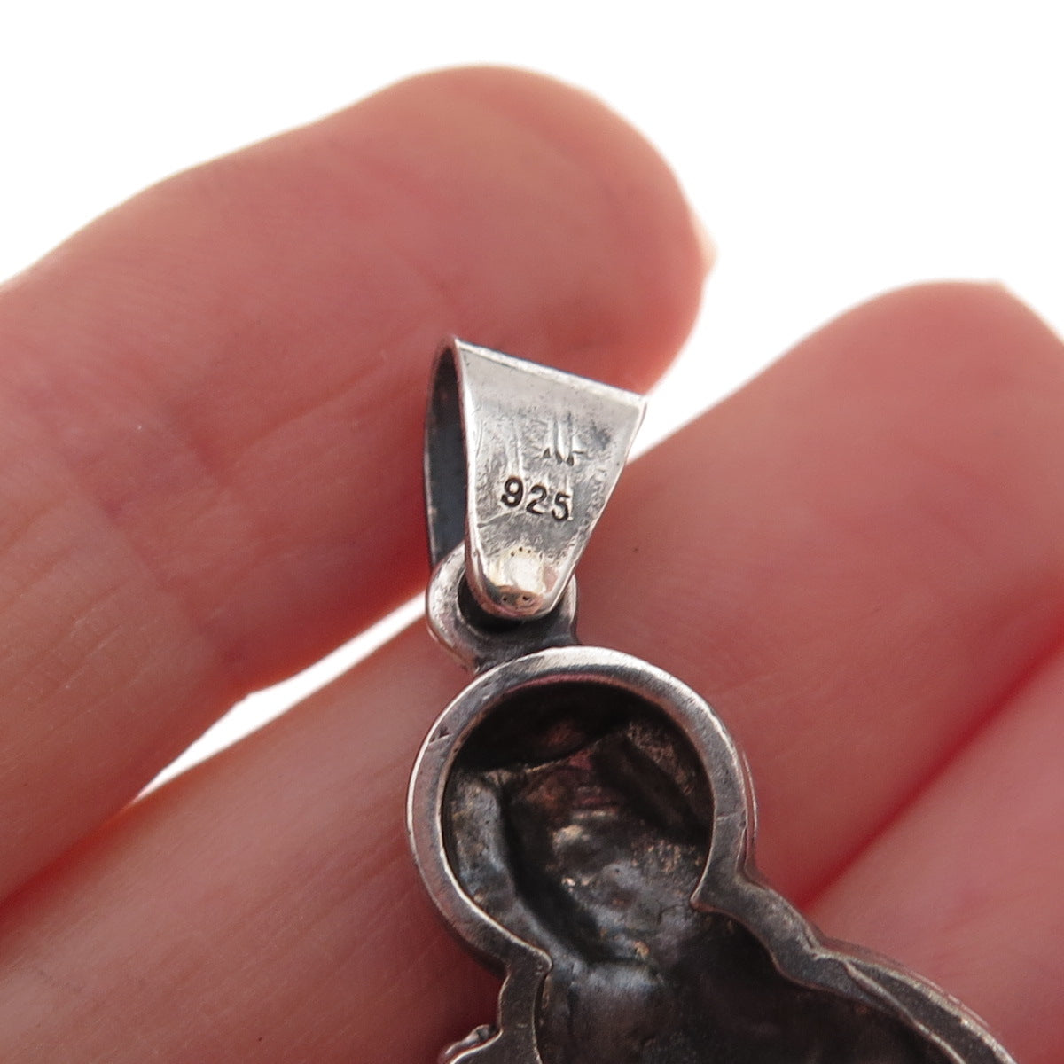 925 Sterling Silver Vintage Real Ruby Saint Barbara Oxidized Charm Pendant