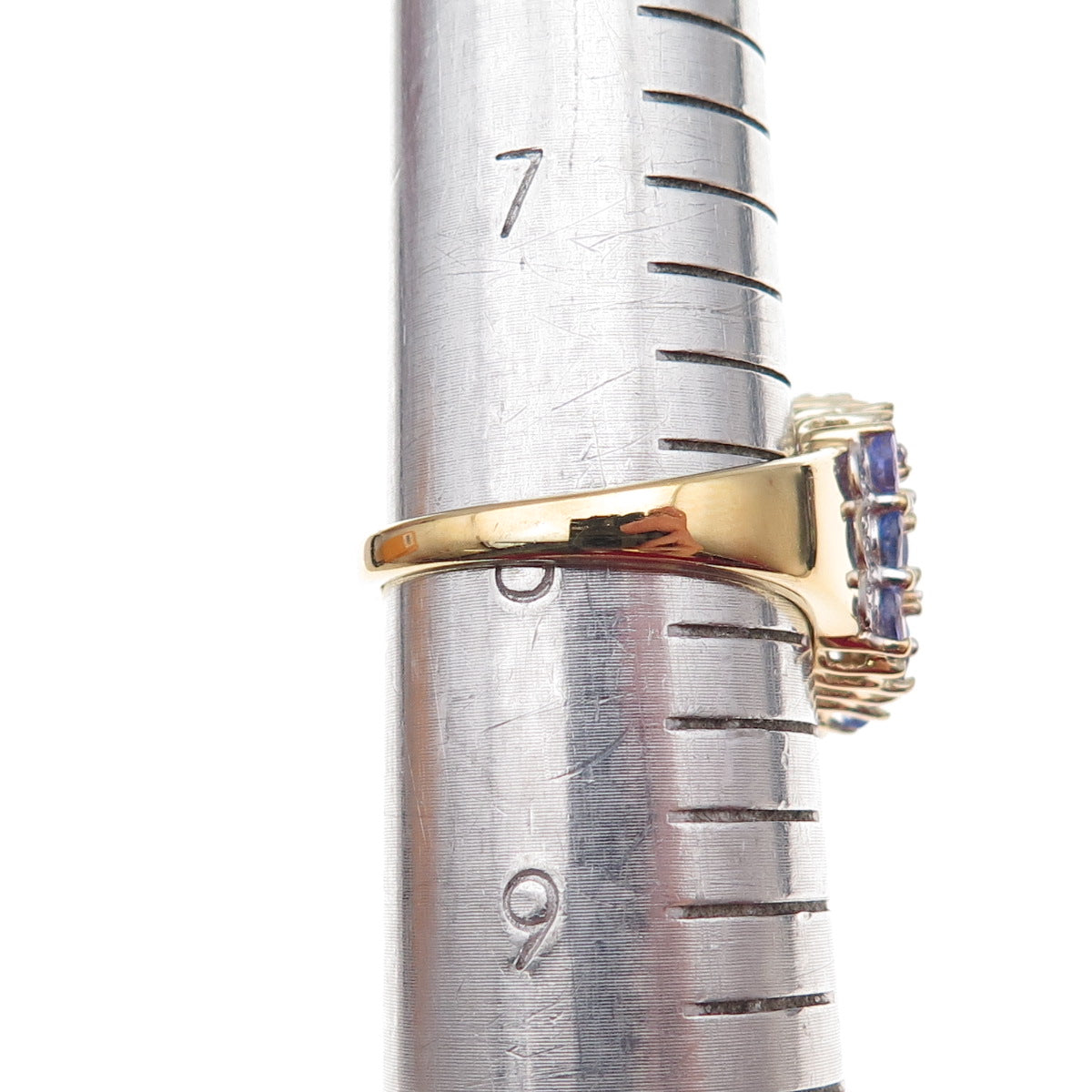 925 Sterling Silver Gold Plated Real Oval & Round-Cut Tanzanite Ring Size 8