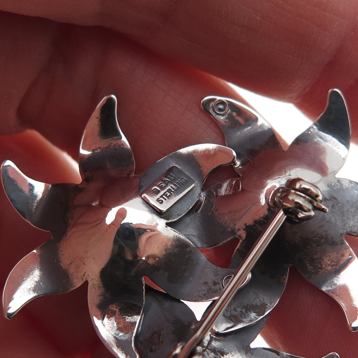 Beau 925 Sterling Silver Vintage Lily Oxidized Pin Brooch