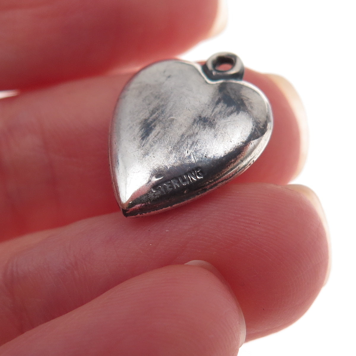 925 Sterling Silver Antique Art Deco Floral Heart Chatelaine Charm Pendant