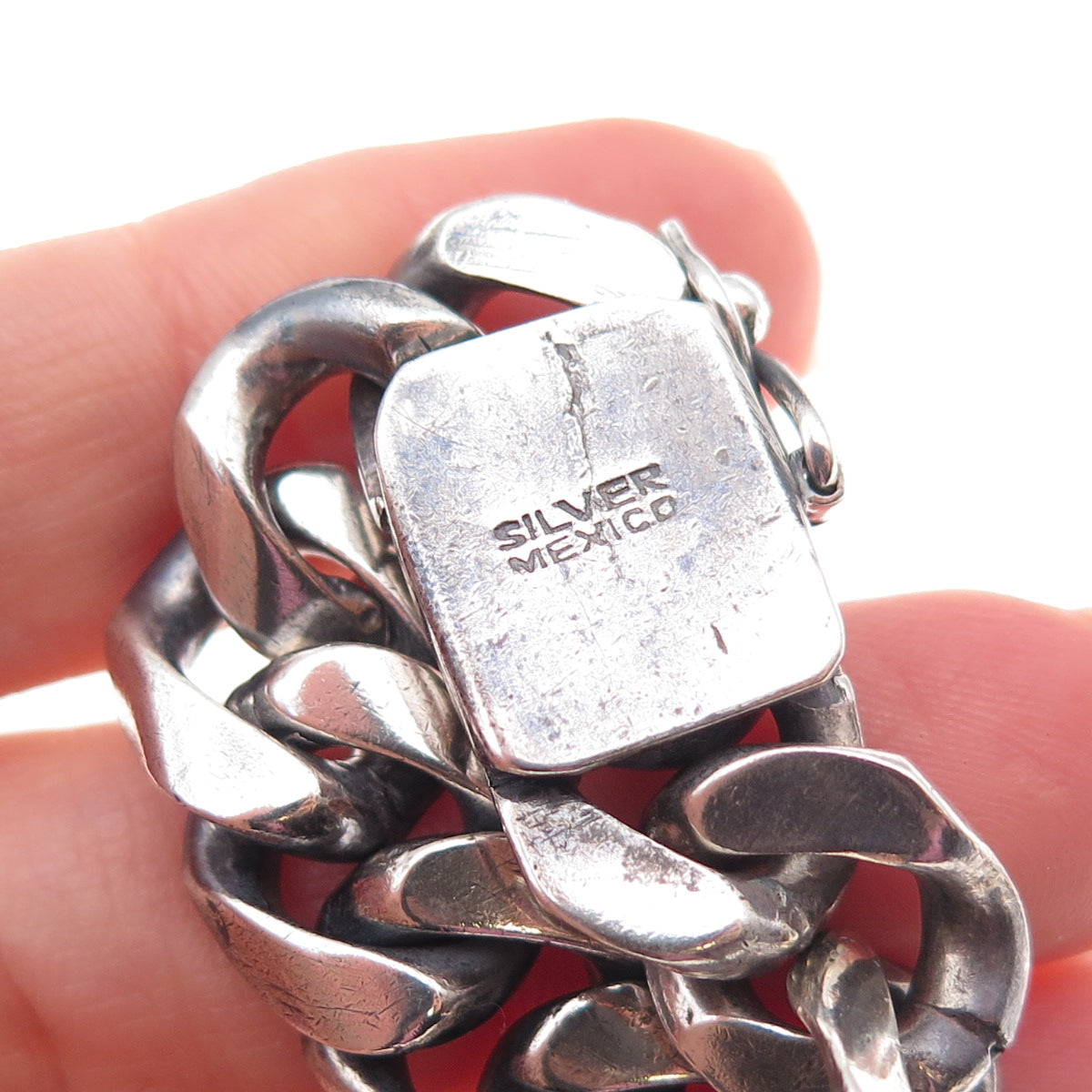 925 Sterling Silver Vintage Mexico Heavy 66.6g Cuban Link Bracelet 7.5"