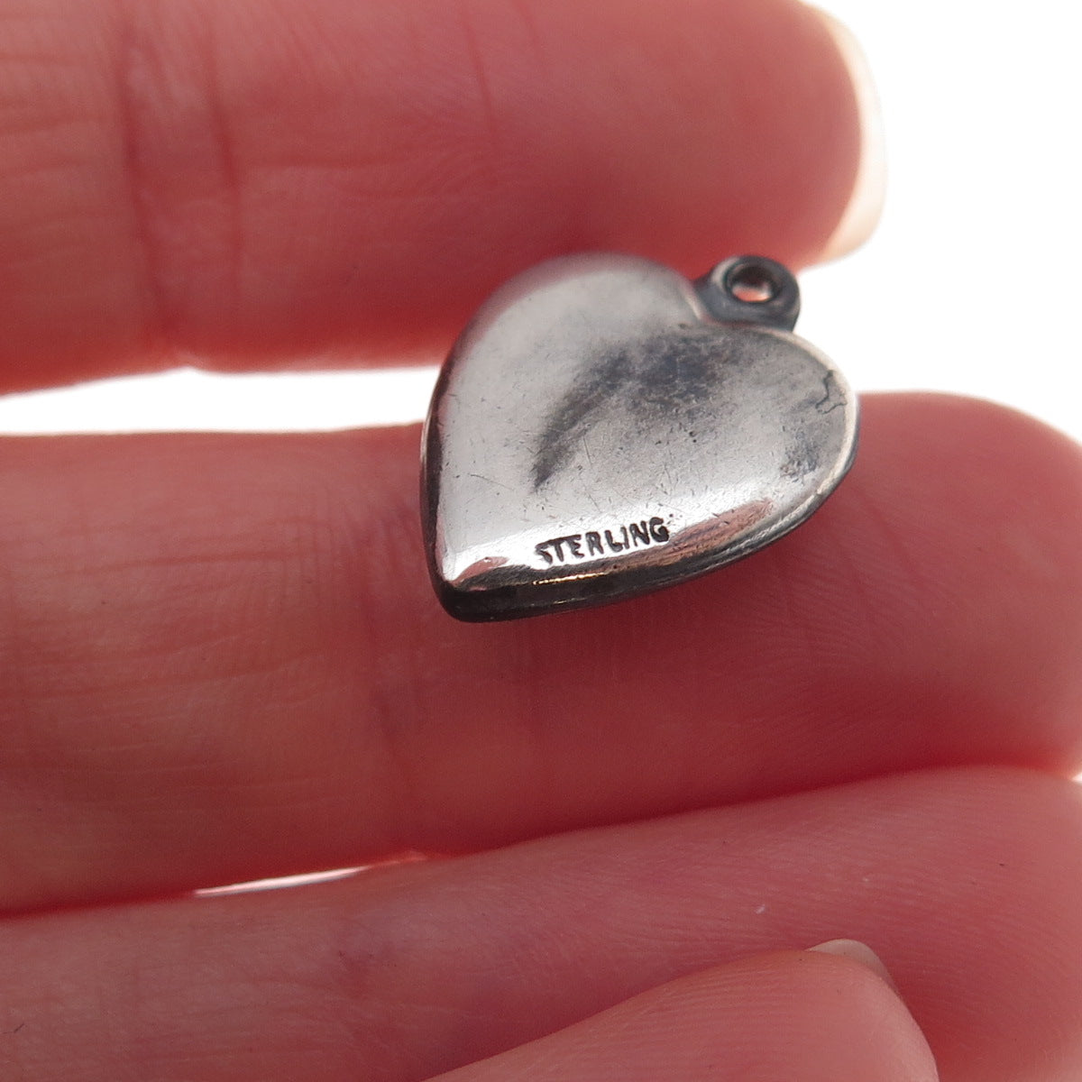 925 Sterling Silver Antique Art Deco Floral Heart Chatelaine Charm Pendant