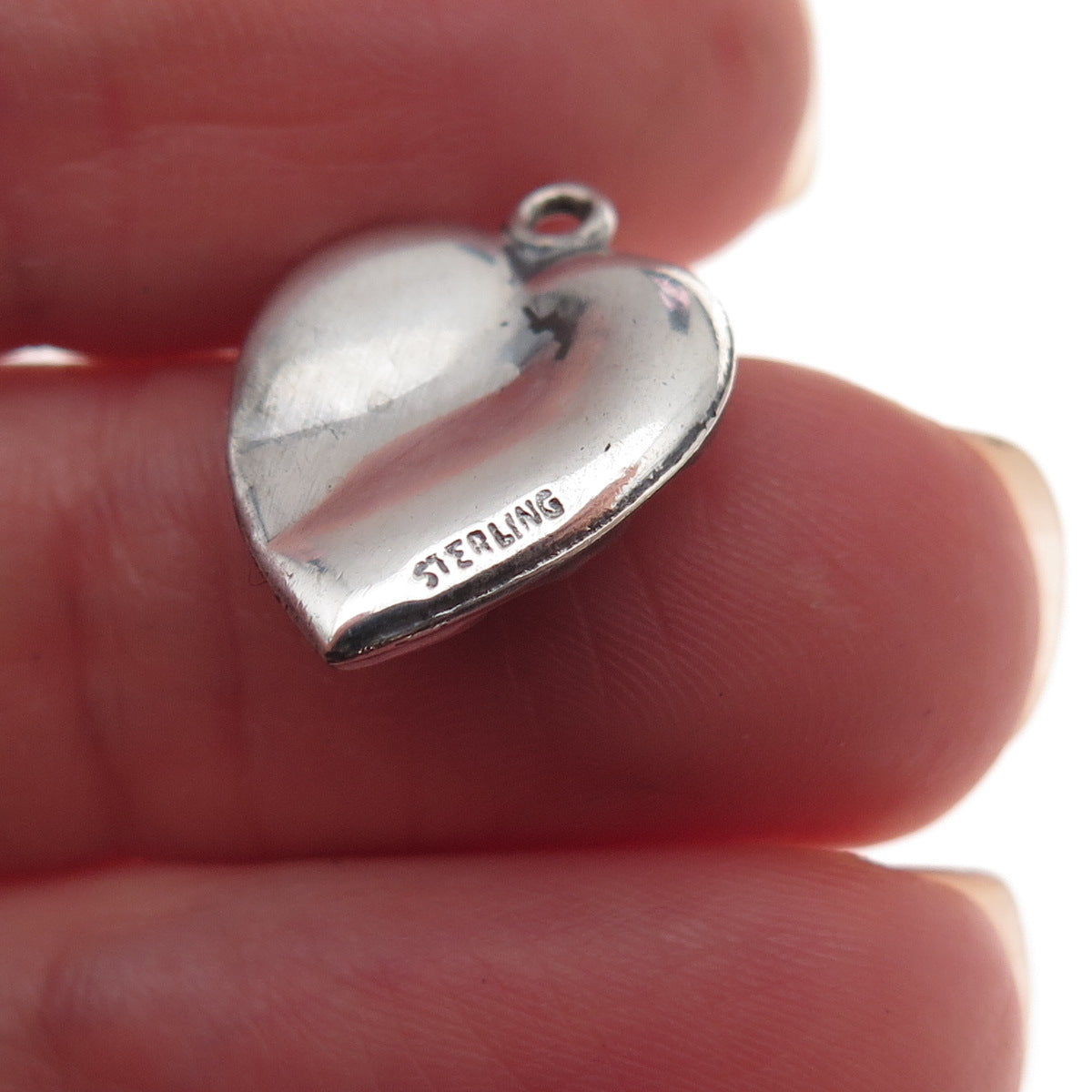 925 Sterling Silver Antique Art Deco Floral Heart Chatelaine Charm Pendant