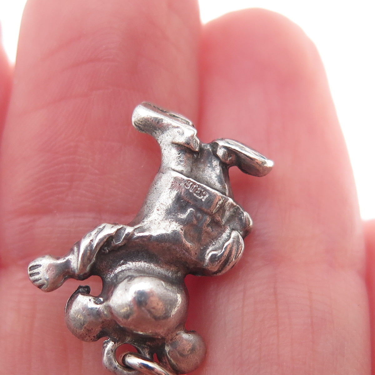 925 Sterling Silver Vintage Mickey Mouse Oxidized 3D Charm Pendant
