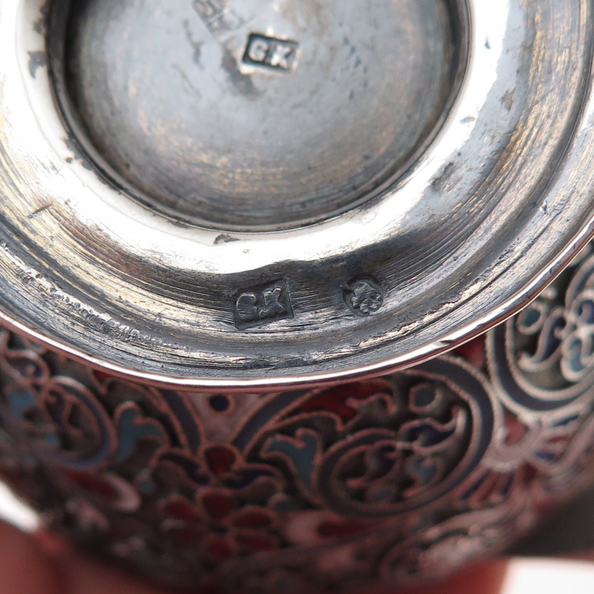 Lev Fridrikhovitch Oleks 84 Silver Antique 1896 Cloisonne Enamel Floral Charka