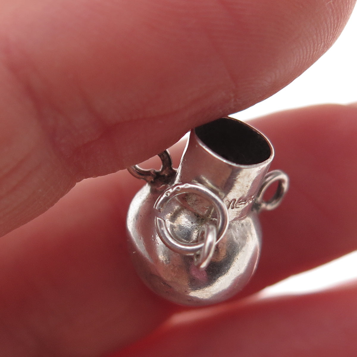 925 Sterling Silver Vintage Mexico Vase Oxidized 3D Charm Pendant