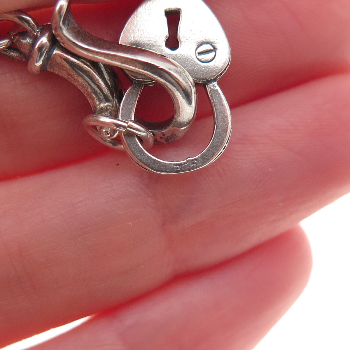 925 Sterling Silver Vintage Bracelet / Necklace Heart & Hook Lock Clasp