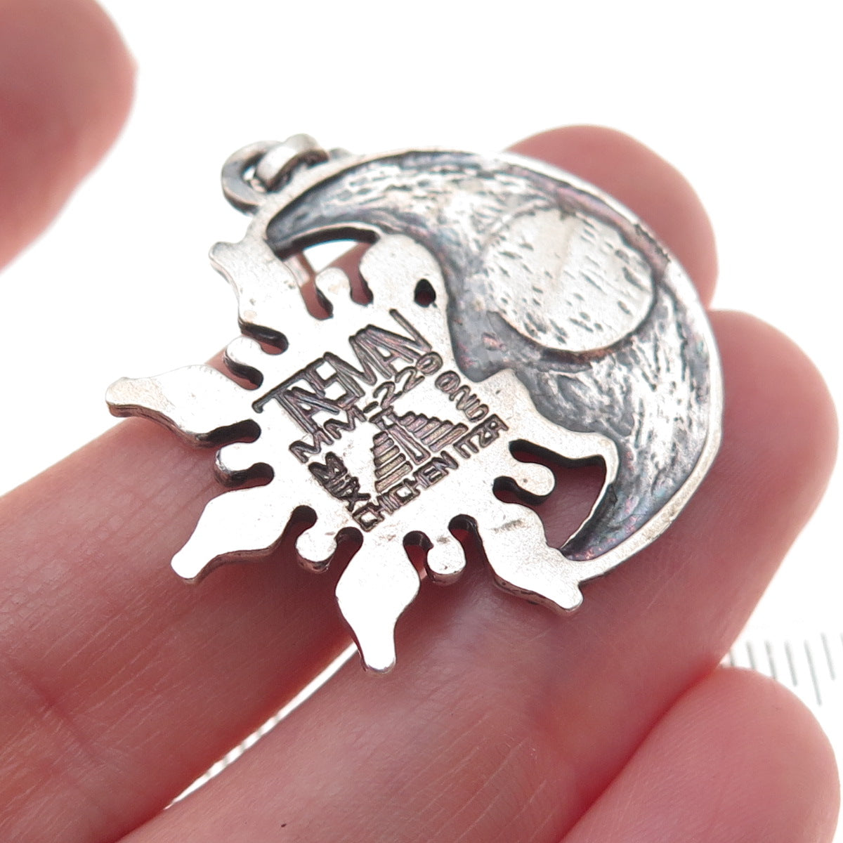Tasman 925 Sterling Silver 2-Tone Vintage Mexico Chichen Itza Moon & Sun Pendant