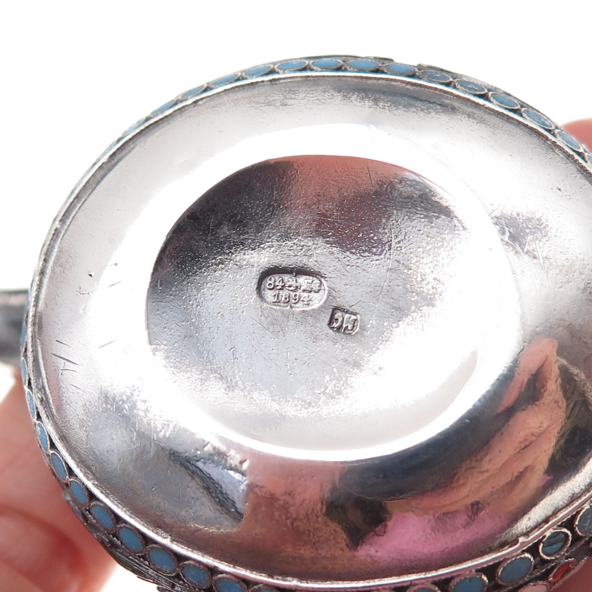 84 Silver Antique 1894 Cloisonne Enamel Floral Kovsh
