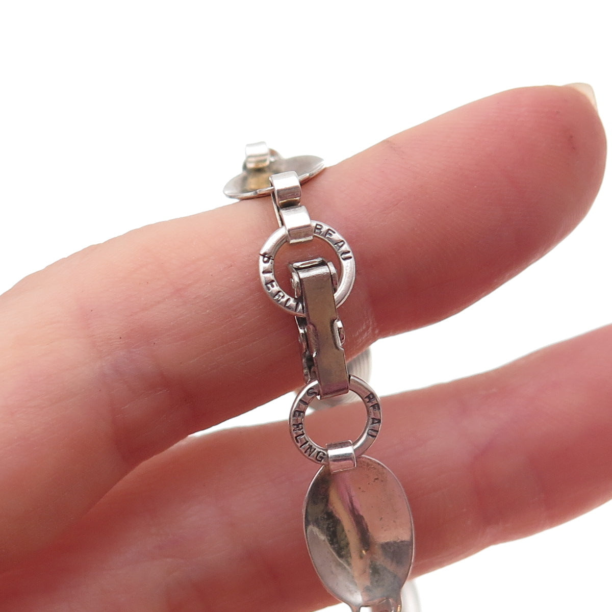 Beau 925 Sterling Silver Antique Art Deco Oval Panel Link Bracelet 7.5"